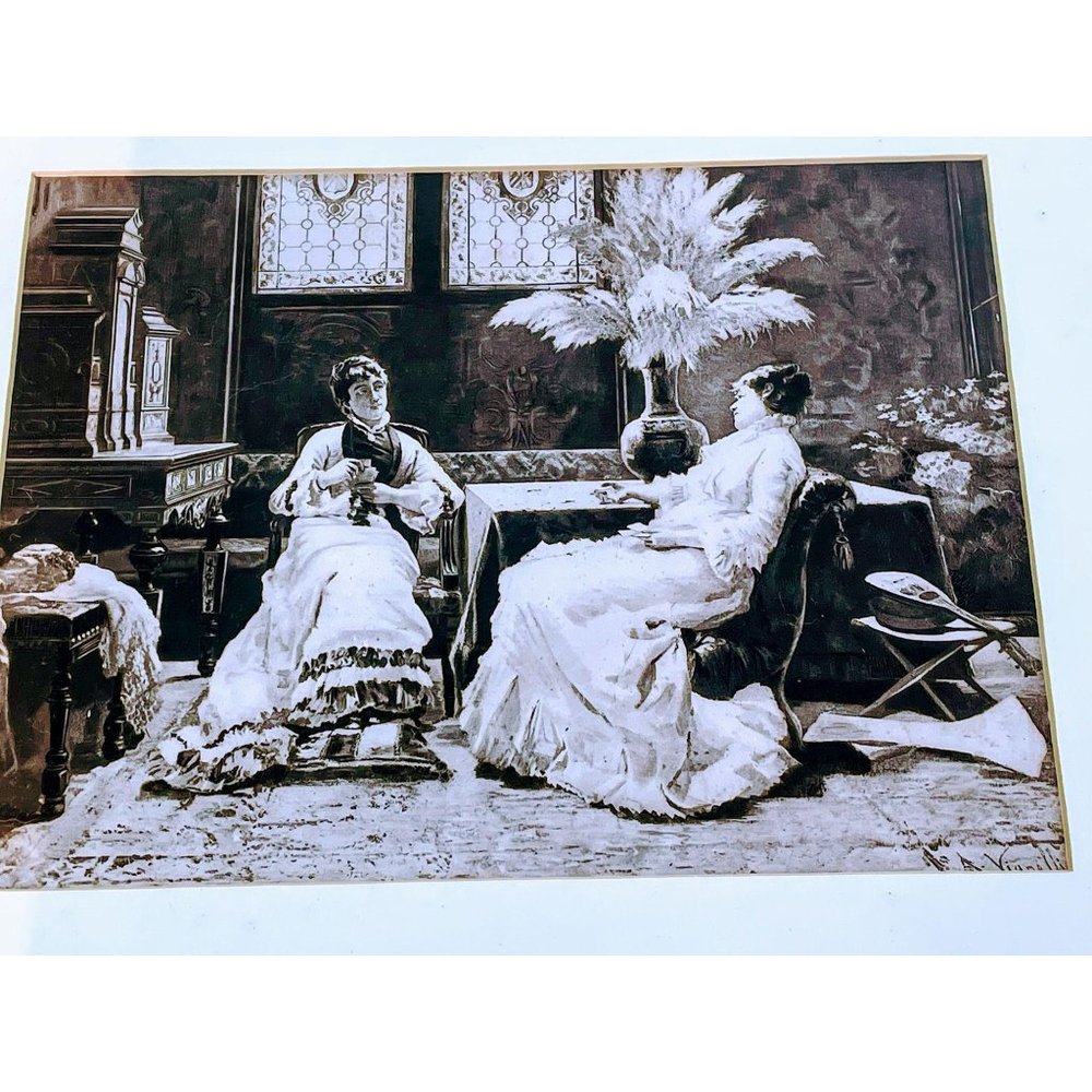 Antique Victorian Etching Picture Ladies - Picture 2 of 10